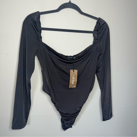 Nasty Gal Thong Bodysuit Square Neck Long Sleeved Chocolate Size 10 NWT - Picture 6 of 12